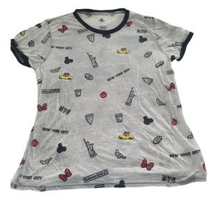 Disney Store NYC T-Shirt Burnout Ringer Tee Gray 2XL Taxi Pizza Bagel Subway